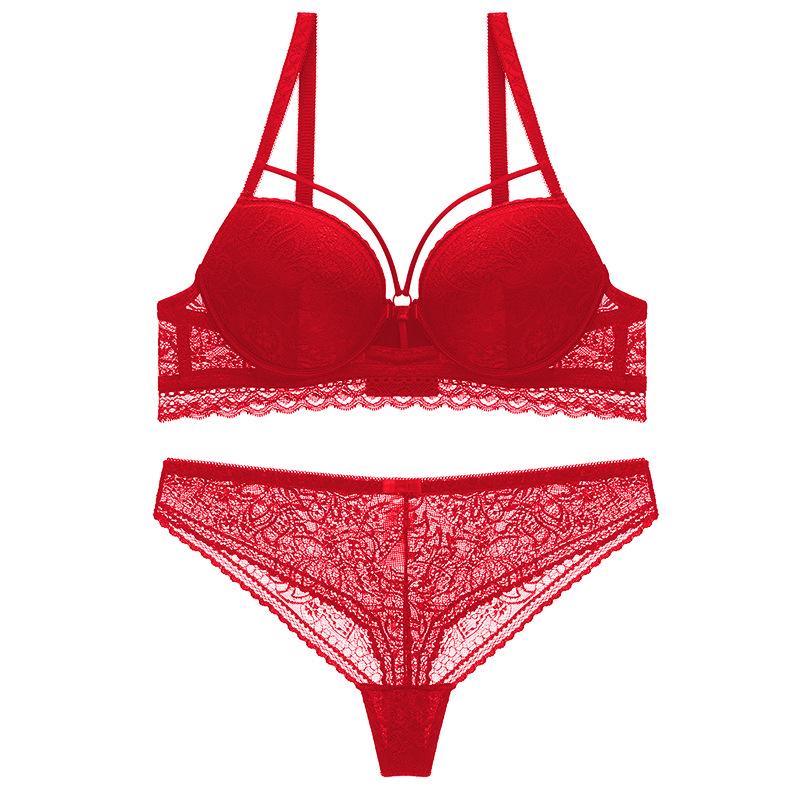 Европейский и американский стиль Женская мода сексуальный бюстгальтер пуш-ап и трусики комплект однотонного нижнего белья комплект кружевного нижнего белья