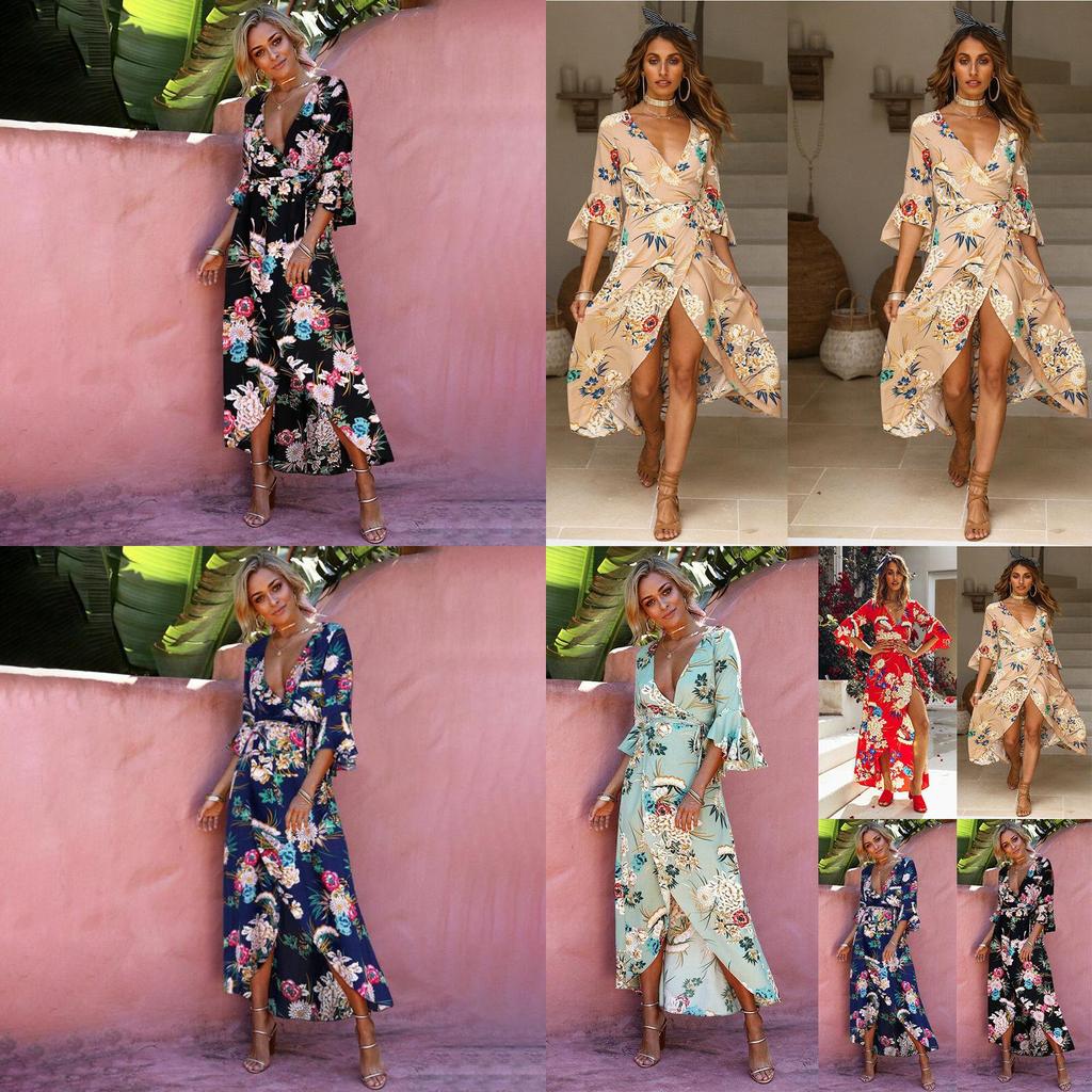 Элегантное женское платье с глубоким вырезом для праздника, украшенное ярким летним пейсли с разрезом макси.