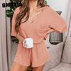 Женские модные однотонные шорты с v-образным вырезом и короткими рукавами с принтом, домашние костюмы