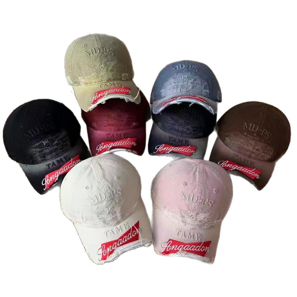 Niche heavy industry broken brim label cap women wash old damage embroidery dome boy trendy baseball cap