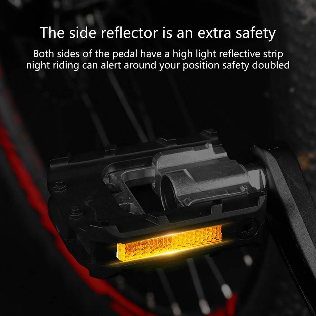 Folding Bike Pedals Non-Slip Mountain Bike Pedals with Reflective Strips Aluminum Alloy Wide Flat Cycling Pedals