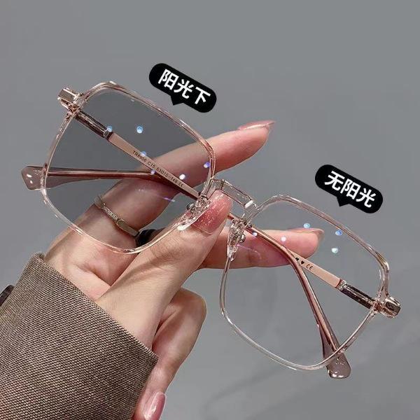 Trendy Women's Light-Changing Transparent Myopia Glasses with Slim Big Frame