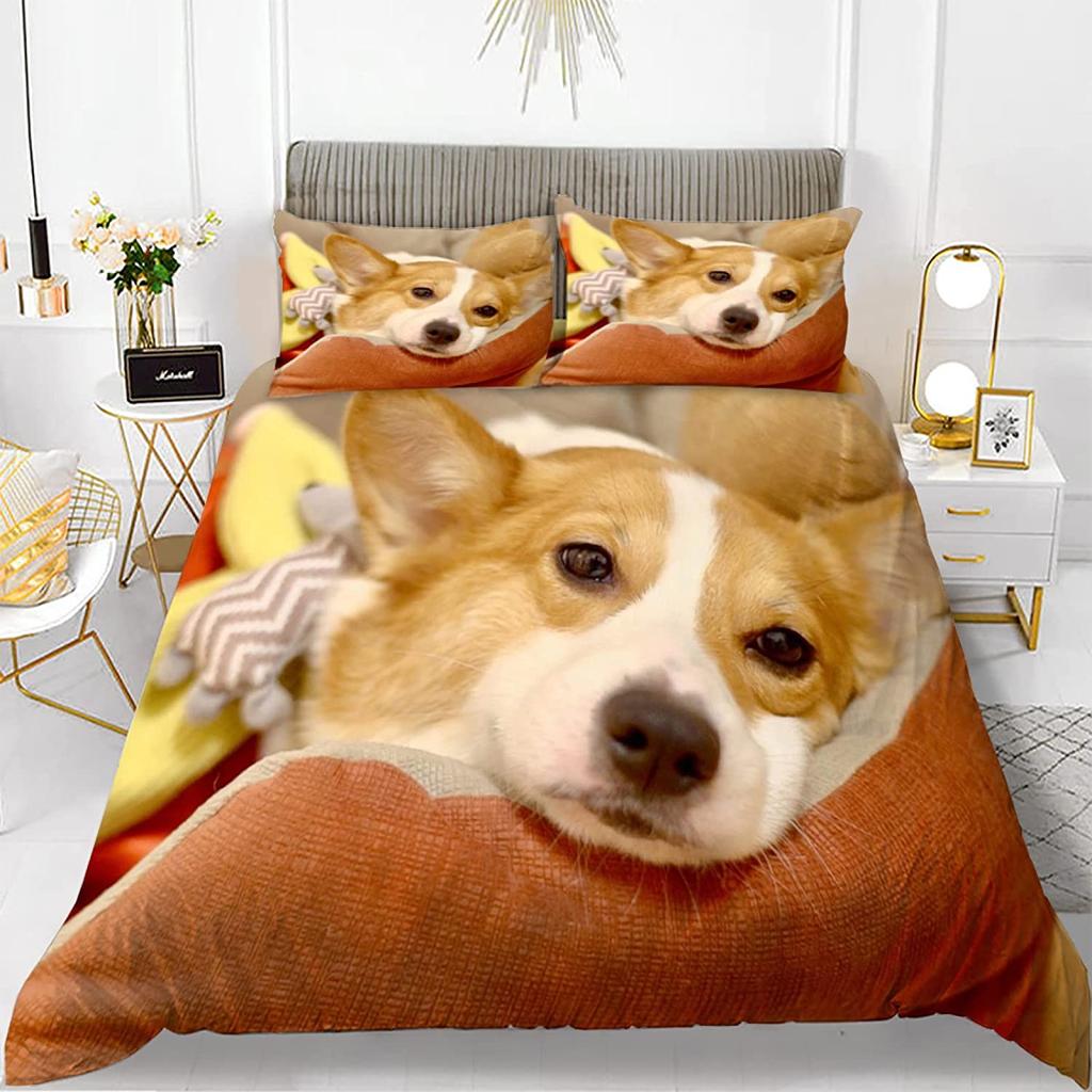 Пододеяльник Corgi King Queen Size, полиэстеровый комплект постельного белья для детей, мальчиков и девочек, с наволочкой, милая собака Kawaii