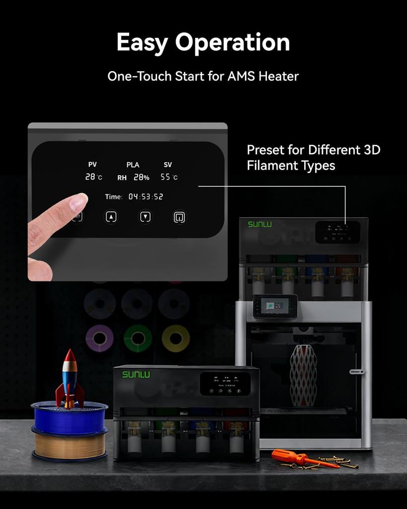 SUNLU AMS Heater 3D Filament Dryer Enables Simultaneous Printing & Drying Easy Installation Compatible with Bambu Lab AMS Gen 1