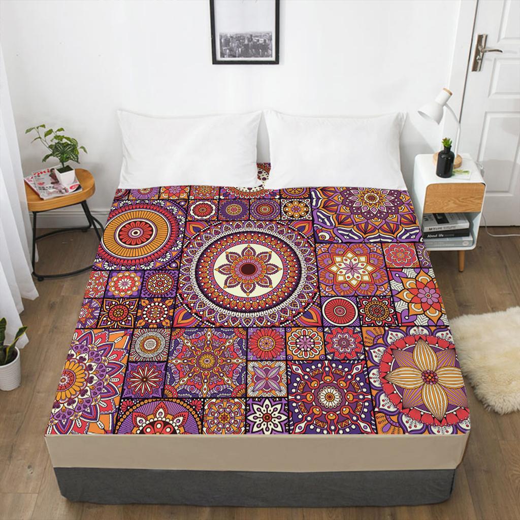 Home Textile 3D Printed Bohemian Pattern Fitted Sheet Mattress Cover Elastic Band Bed Sheet Pad Bedding