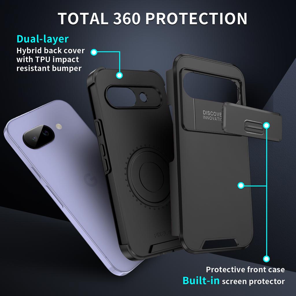 Ударопрочный Гибридный Двухслойный Защитный Чехол Для Google Pixel 9 Pro XL 9A 8 8A 7 6A Сдвижная Защита Камеры PC+TPU Прочный Funda