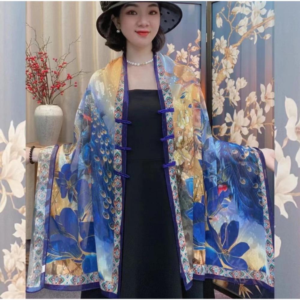 Flower Lady Silk Scarf Sunscreen Travel Photography Scarf Trendy Tudung Scarf Beach
