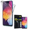 360° Silicone Case - Samsung - Galaxy A50 - Transparent - Full Protection - 2 Tempered Glass Films