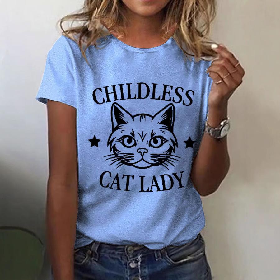 Summer Round Neck 3D Cat Print Top Fashionable Casual Short Sleeved Women's T-shirts