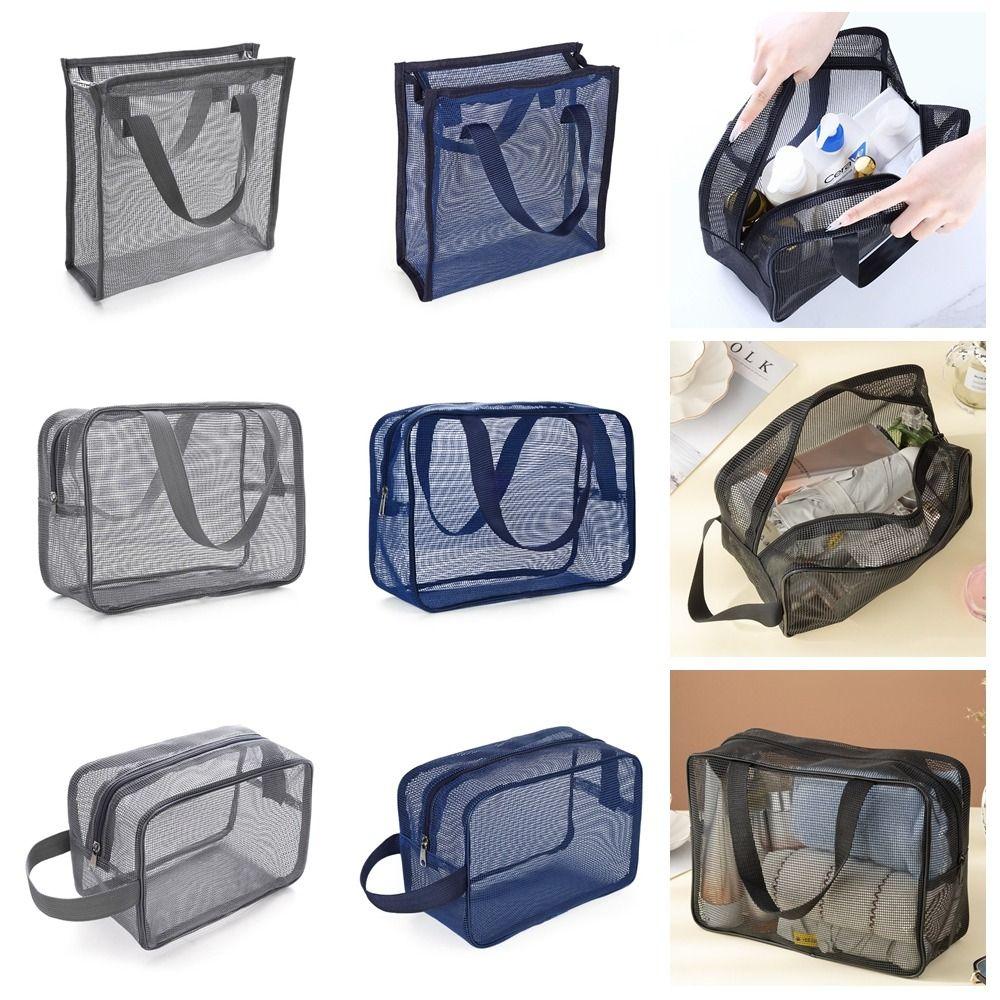 Серо-синяя сетчатая сумка для душа Быстросохнущая пляжная ручная сумка для хранения Большая вместимость Складная спортивная сумка-тоут Органайзер для ванной комнаты