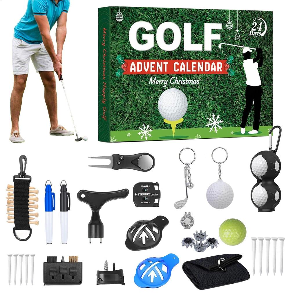 Christmas Countdown Calendar Christmas Advent 24 Boxes Accessory Set Golf Themed Design for Men Women Boys Girls Stocking