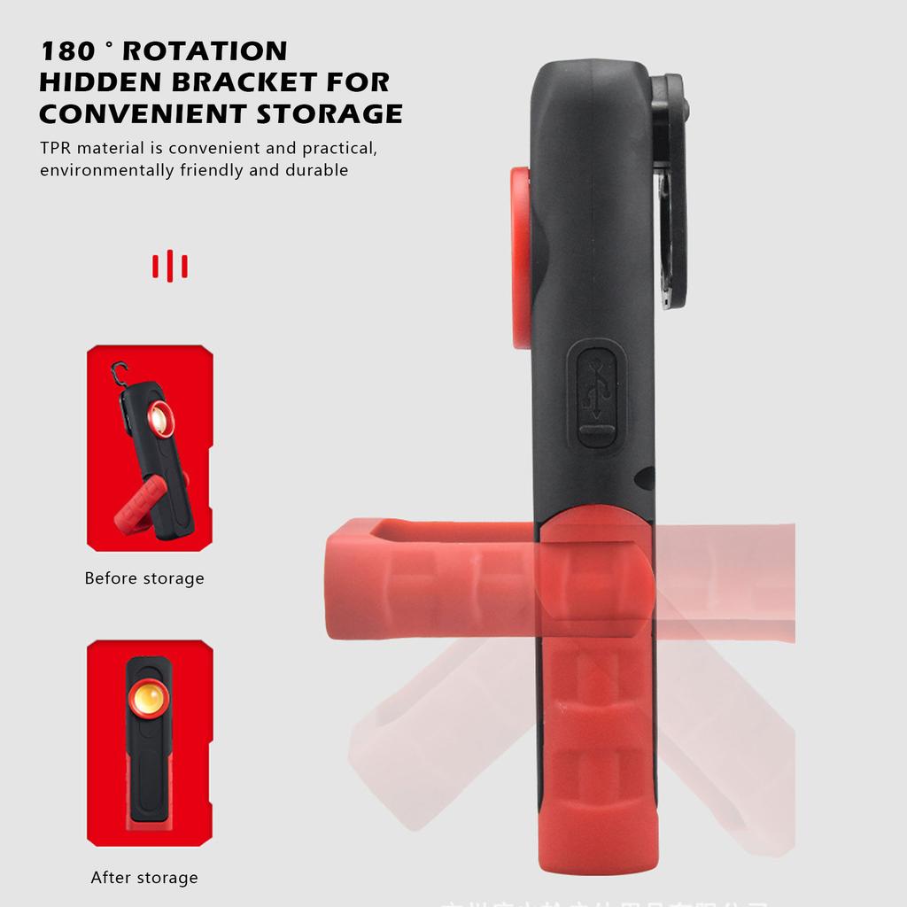 COB LED Flashlight Magnetic Work Light USB Rechargeable Torch Hook Portable Lantern Inspection Light Camping Car Repair