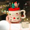 Cute Cartoon Santa Claus Ceramic Mug with Lid High Looking Straw Cup Christmas Gift Souvenir