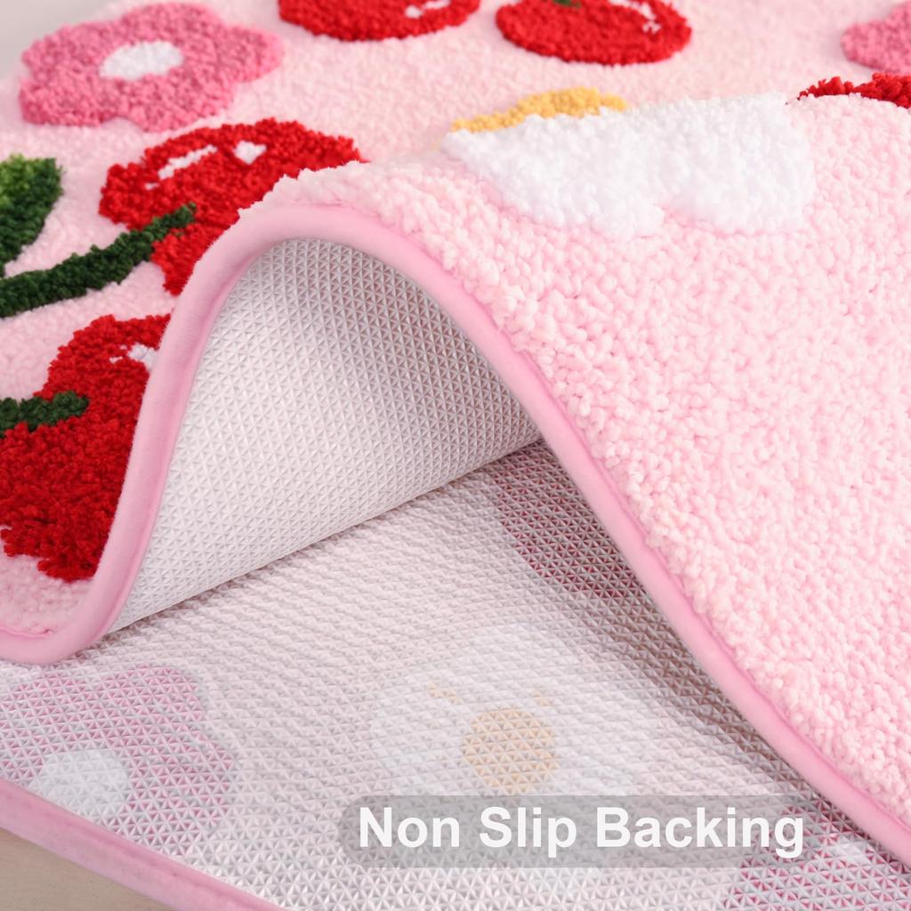 Бежевые коврики для ванной, милый коврик для ванной с вишней, красочные аксессуары для ванной, забавный коврик с цветком, нескользящий коврик для пола, машинная