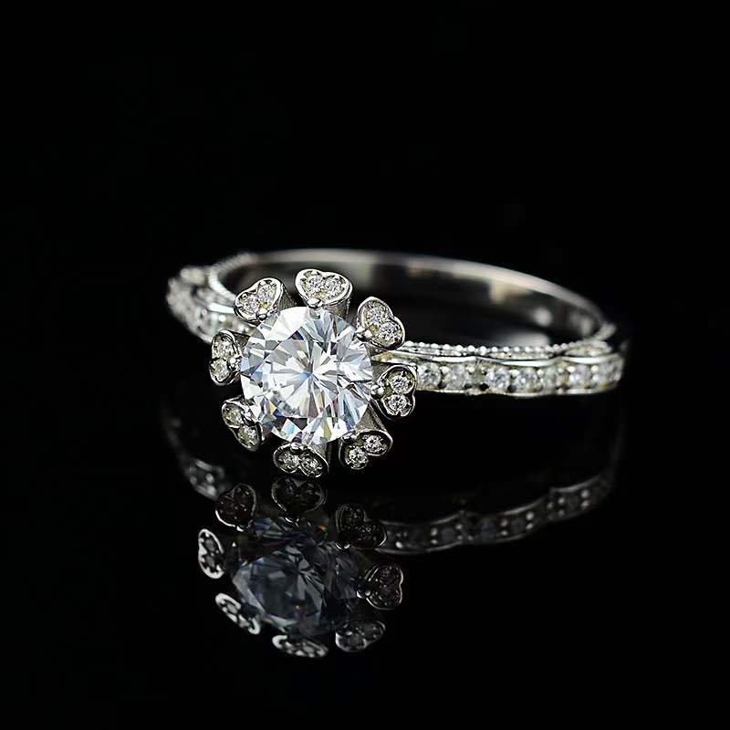 Diamond Rings White Gold Plated S925 Sterling Silver Wedding Rings 1ct(6.5mm) Moissanite Women Luxurious Fine Jewelry