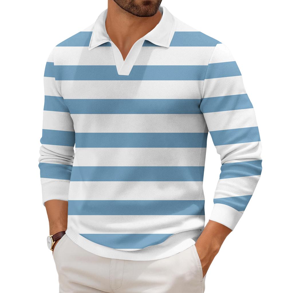 Мужская повседневная модная трикотажная рубашка с длинным рукавом и принтом на лацкане