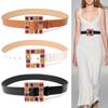 Y2k Women Waistband Square Buckle PU Leather Belt Luxury Rhinestone Belt  Jeans Decorative
