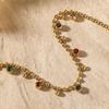 Vintage retro colored treasure small gold bead necklace French multi-color round zirconium round bead collarbone chain light luxury titanium steel