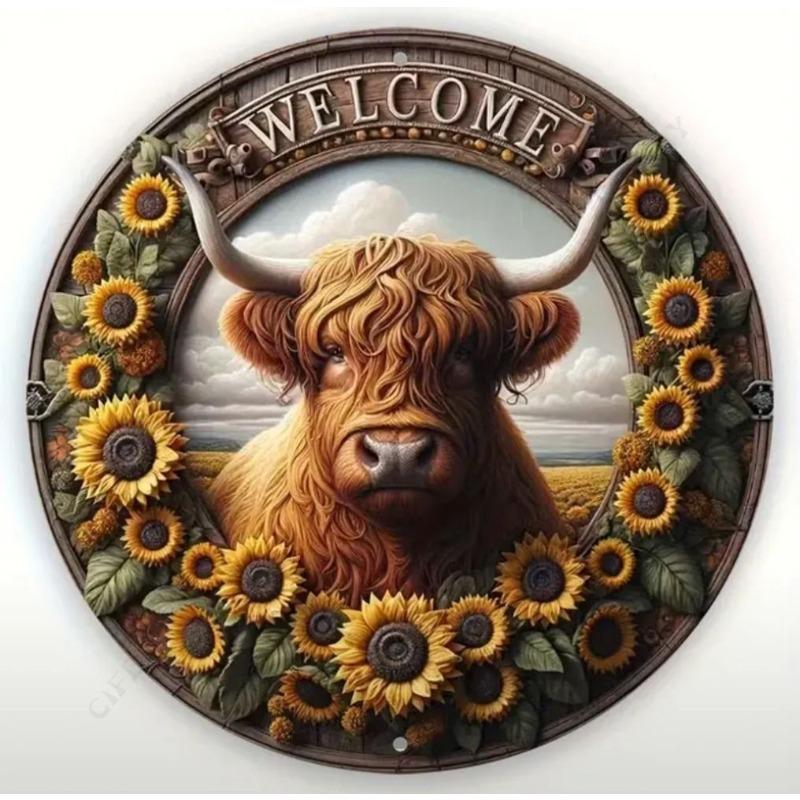 Witch Broom Halloween Sign, Round Aluminum Wall Plaque 20x20cm