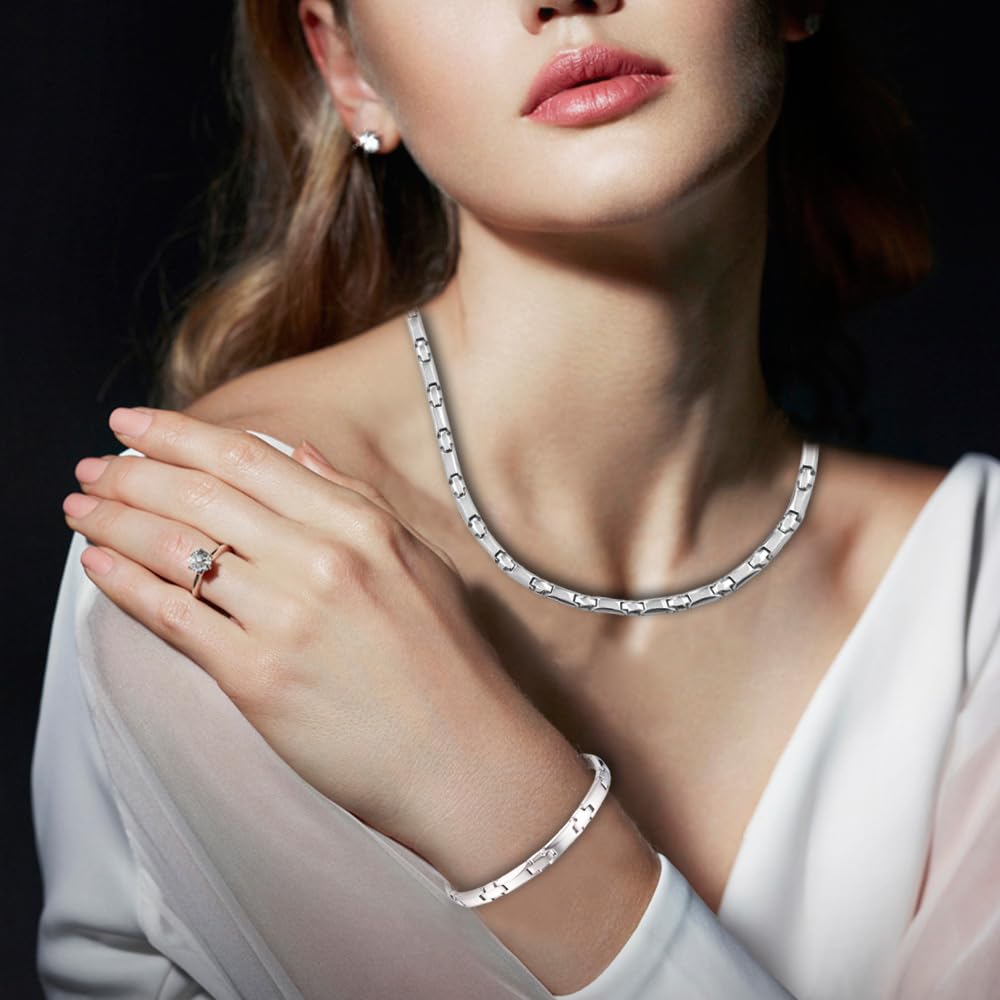 Germanium Necklace Bracelet Pure Titanium Magnetic Bracelet Necklace Set [HACHI] Women's Anti-Static