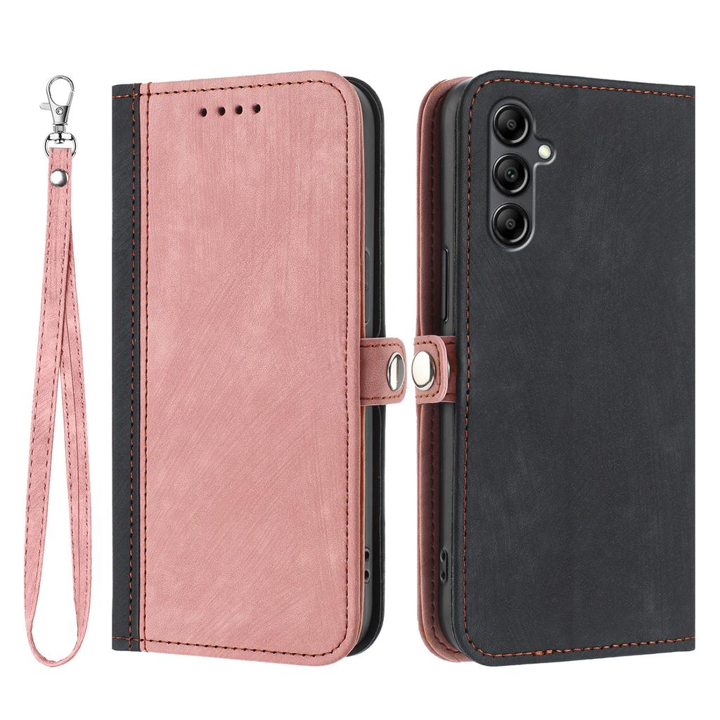 For Samsung Galaxy A17 PU Leather Case with Strap Phone Cover Stand Side Magnetic Button Design