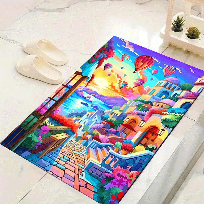1pc Hot Air Balloon Town Print, Design Indoor Area Rug, Soft, Anti-Slip, and Durable Gaming Room Decor for Bedroom, Living Room, and Exercis