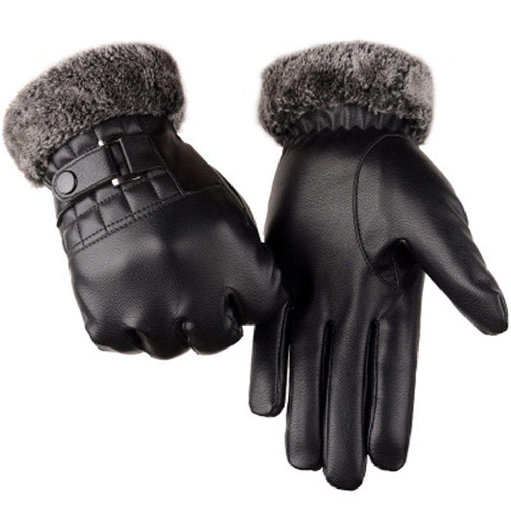 Driving Motorcycle Windproof Thicken Warm Touch Screen Gloves Leather Mittens Faux Fur Gloves