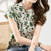 Женские летние стильные блузки, топы, женские повседневные топы Blusas с короткими рукавами и воротником-стойкой, с цветочным принтом