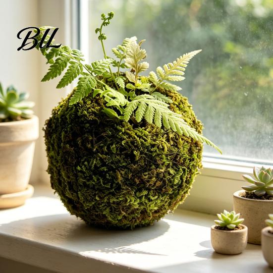 Humidity Maintaining Planter Moss Ball Flower Pot, Natural Green Bonsai Plant Holder, Decorative Spherical Pot for Home, Garden, Wedding Party