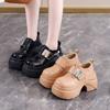 Thick-soled Muffin Small Leather Shoes Women's Autumn New Small Inner Height Increase Velcro Comfortable Single Shoes