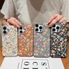 Little Fresh Flower Print Leather Texture Phone Case For iPhone 16 Pro Max 15 Plus 14 Pro 13 12 11 Matte Slim Shockproof TPU Soft Bumper Cover