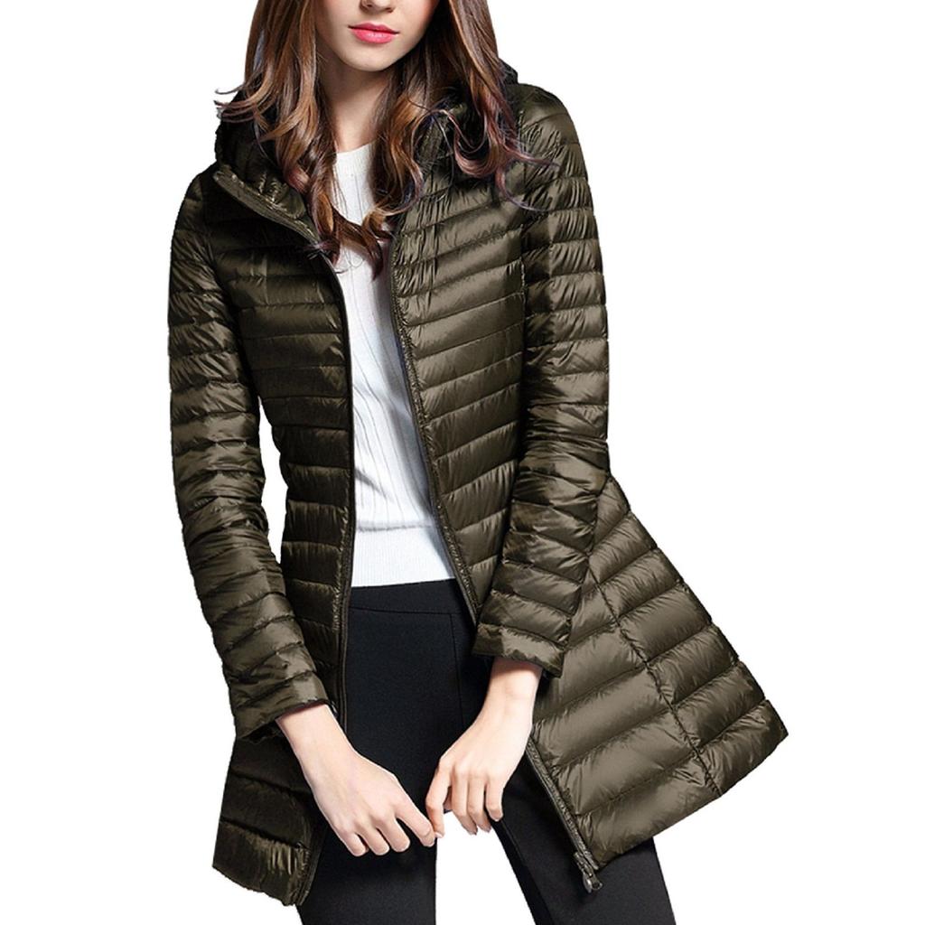 Женское стеганое пальто с капюшоном и длинным рукавом, зимняя теплая куртка средней длины на молнии и верхняя одежда