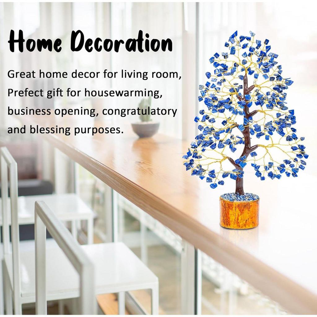 Выставочный образец для предметов домашнего декора, кристаллы, драгоценные камни, бонсай, денежное дерево для удачи, украшение, подарочный предмет - 10-12 дюймов (Лазуритовая золотая проволока)