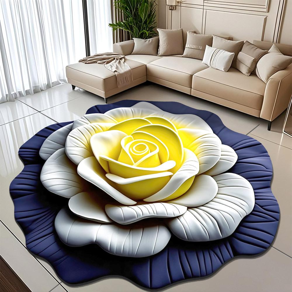 3D Visual Effect Peony Flower Floor Mat Home Living Room Carpet Dirt Resistant Easy To Maintain Absorbent Anti Slip Mat