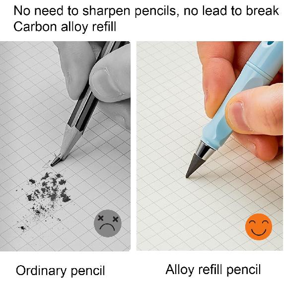 Infinity Forever Pencil - 0.7mm Infinite Everlasting Metal Inkless Pencils Set with Eraser, No Need Sharpened, Replace Mechanical Pen for Sketch,