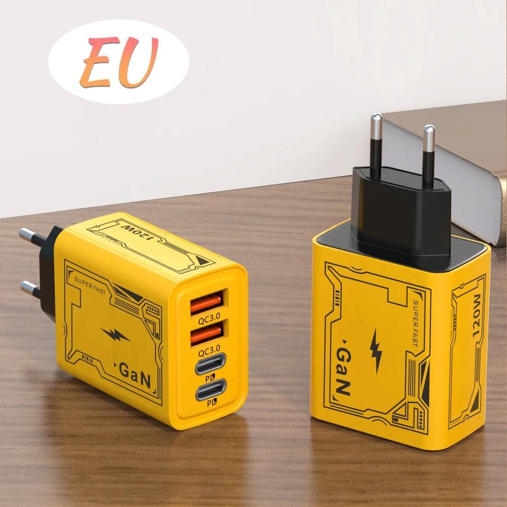 Всего 120 Вт USB C GaN зарядное устройство Muti 4 порта Type C PD мобильный телефон быстрая зарядка настенный адаптер для iPhone 16 Pro Max Xiaomi