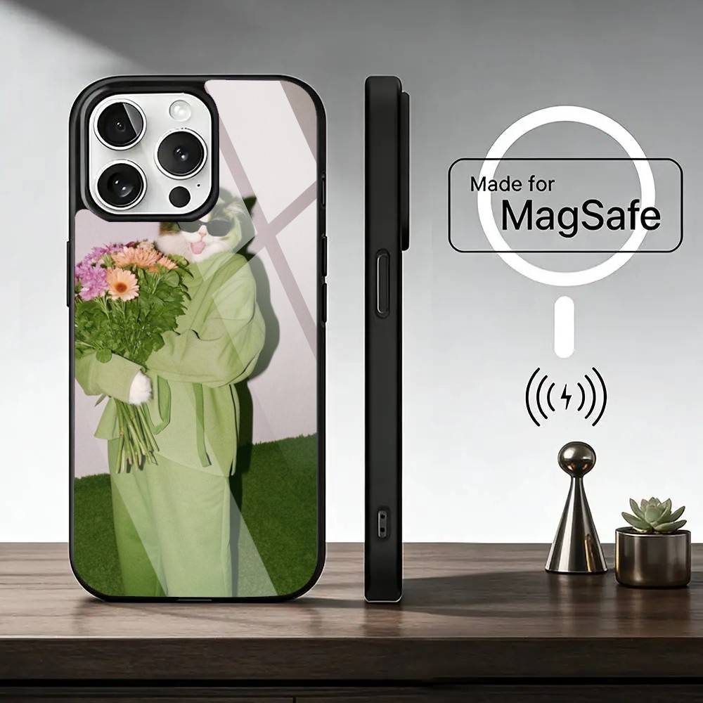 Забавный чехол для телефона с животным C-Кот для iPhone 17, 16, 15, 14, 13, 12, 11 Plus, Pro, магнитный с беспроводной зарядкой Magsafe
