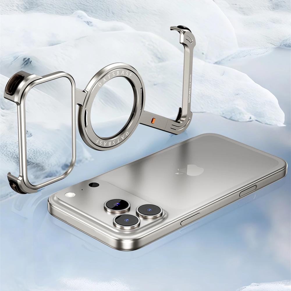 Роскошный металлический магнитный чехол для телефона для iPhone 17 Air 16 15 Pro Max Для Magsafe Вращающаяся на 360° подставка Бескаркасная противоударная защитная крышка