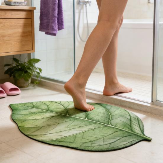 Коврик для ванной с рисунком зеленых листьев, нескользящий коврик для пола, ультратонкий, быстросохнущий, безопасный, устойчивый, тропический декор