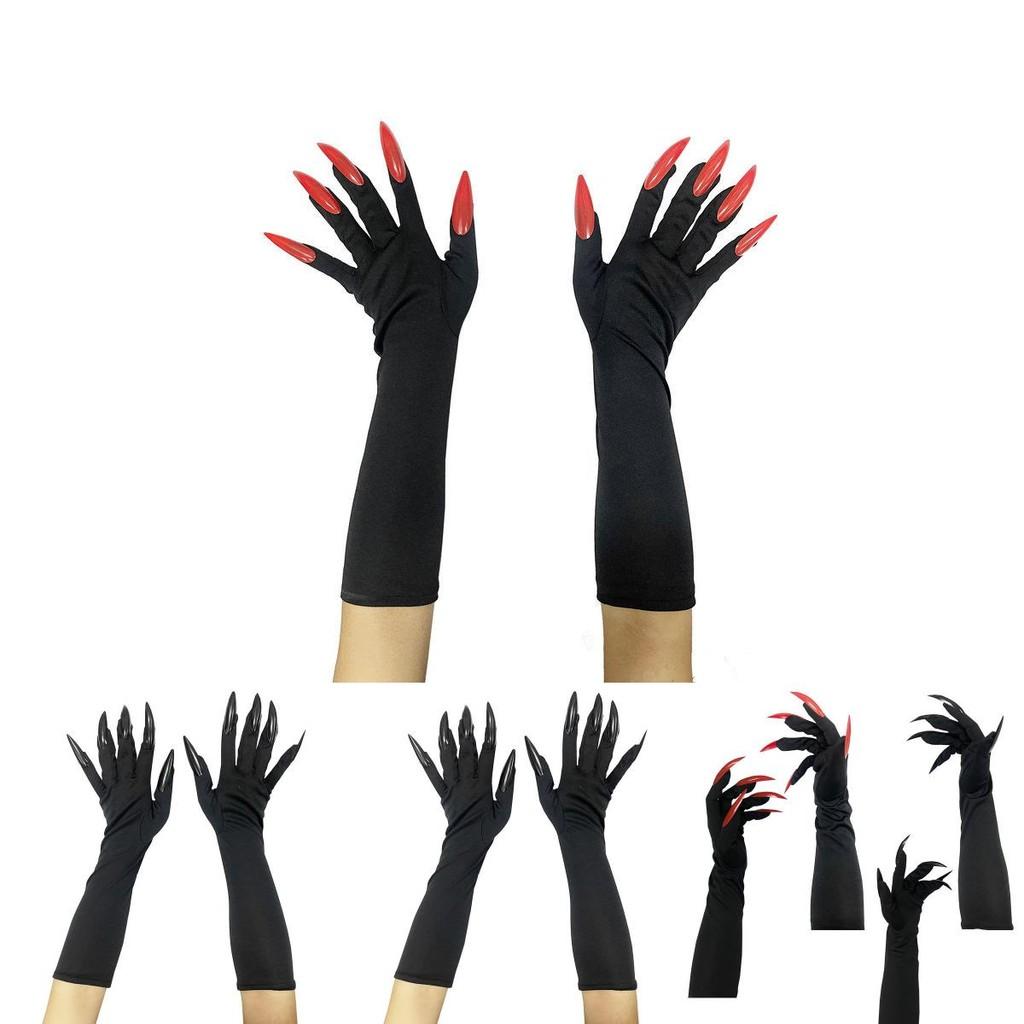 Halloween Long Vampire Claw Gloves With Fake Nails For Cosplay Costume Party