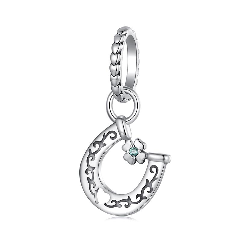 WOSTU 925 Sterling Silver lovely cat charms Horseshoe Celtic Knot Pendant Rose Heart Beads Fit DIY Bracelet Neck Valentine Gift