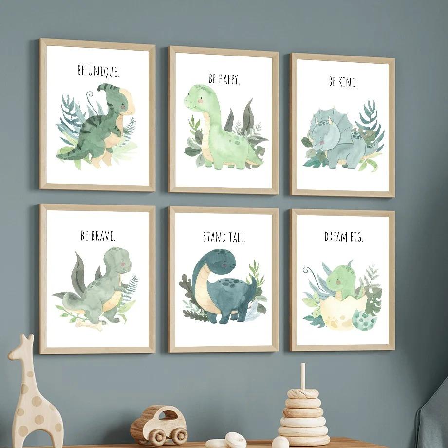 Cartoon Dinosaur Numbers Alphabet Jurassic Dino Nursery Posters Print Canvas Painting Wall Art Picture Baby Kids Room Home Decor