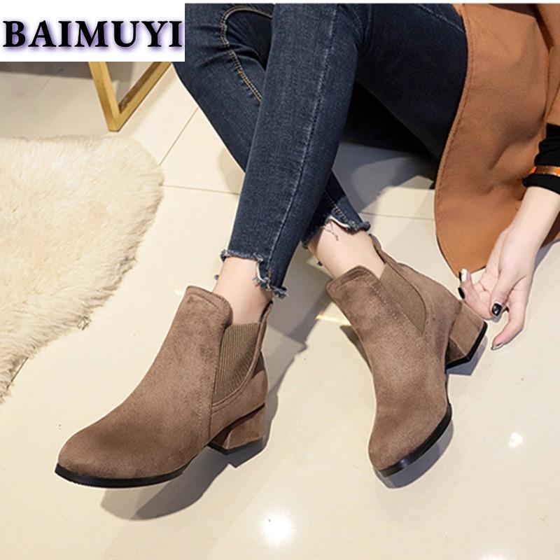 Замшевые туфли на среднем каблуке, женские ботильоны, зимние короткие плюшевые зимние ботинки, женские модные меховые теплые туфли-лодочки 2025 года Mujer Zapatos