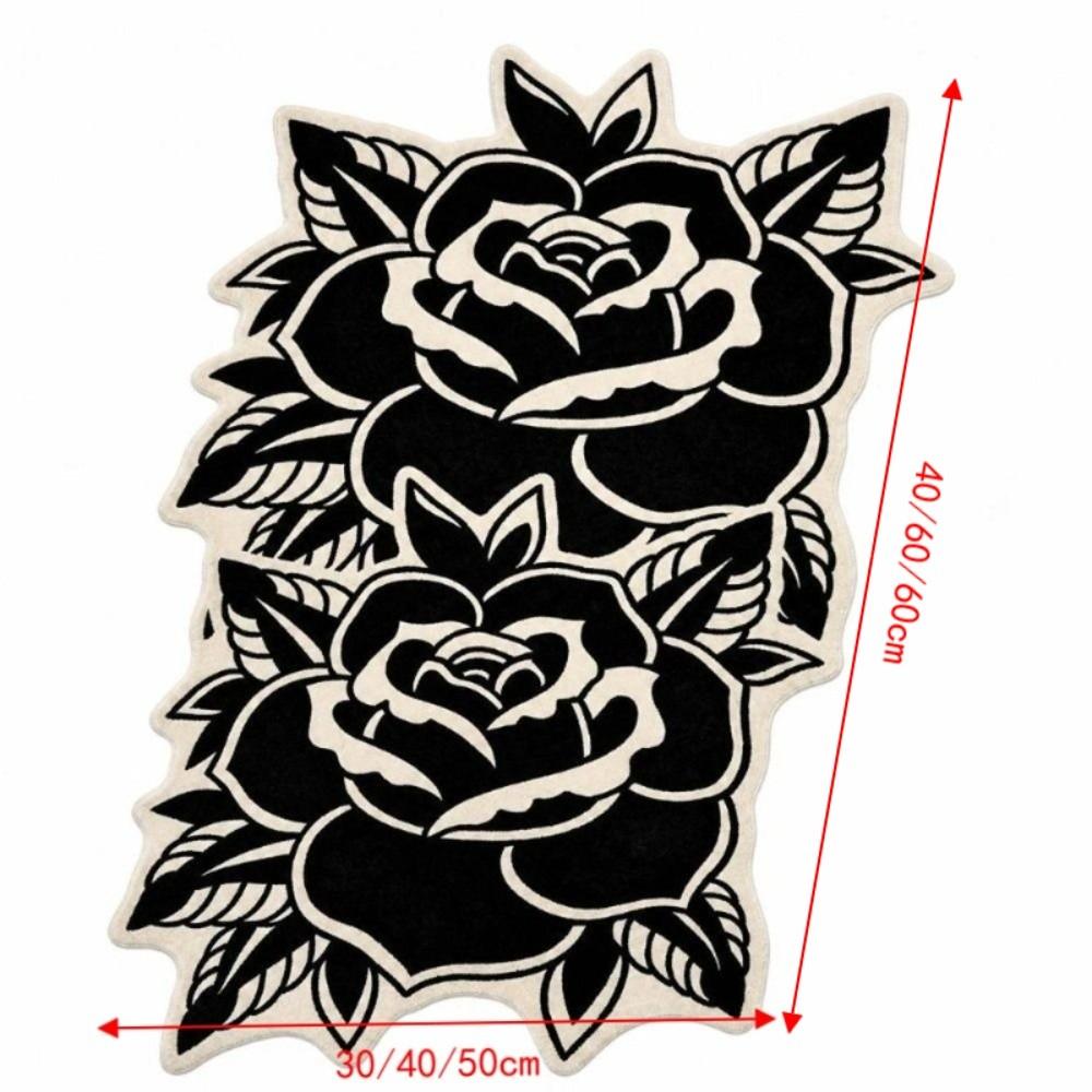 Soft Fluffy Rose-Shaped Area Rug Black White Color Bedroom Floor Mat Retro Bedside Rug Living Room