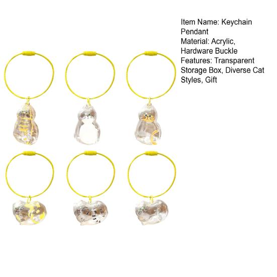 1/6Pcs Cat Style Memorial Keychain Pendant Transparent Cat Hair Storage Bottle Key Chain Pet Memorial Accessories
