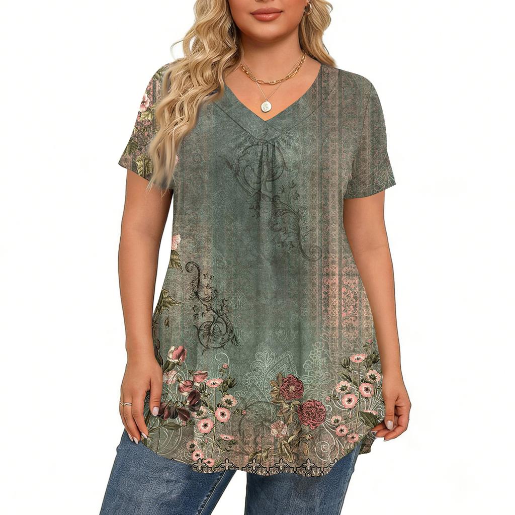 Женская модная повседневная свободная блузка большого размера с коротким рукавом, элегантная с V-образным вырезом, для работы