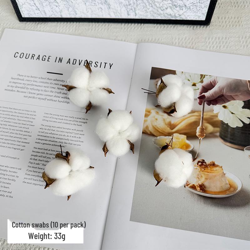 10-Head Artificial Cotton Flower Branch - Kapok Dried Decorative Bouquet for Christmas & Photography