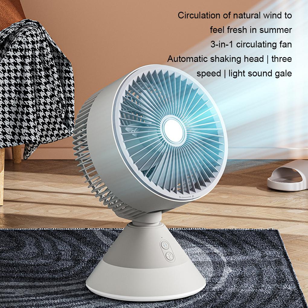 USB Charging Desktop Fan Air Circulation Fan Automatic Shaking Ambient Night Light Home Office Small Fan