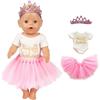Set of 3 Birthday Doll Pink Clothing Accessories Including Skirt Romper Headband for 43cm / 17Inch Newborn Baby Doll (No Doll)