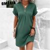 GMXIA Women's Fashion Summer Spring Solid Color Print Short Sleeve V-Neck High Waist Casual Dresses